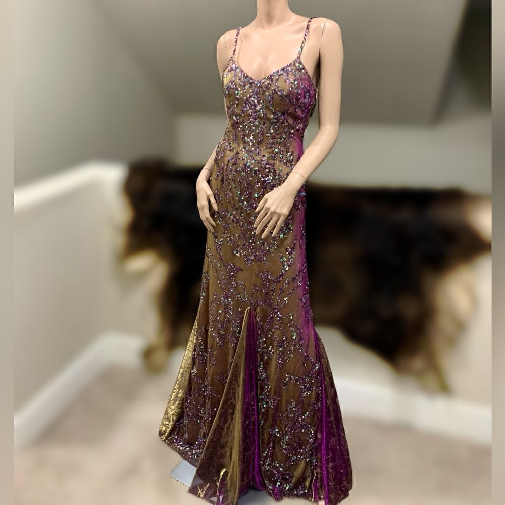 Custom Gorgeous All Over Sequins Sleeveless Color Shifting Glitter Mermaid Gown